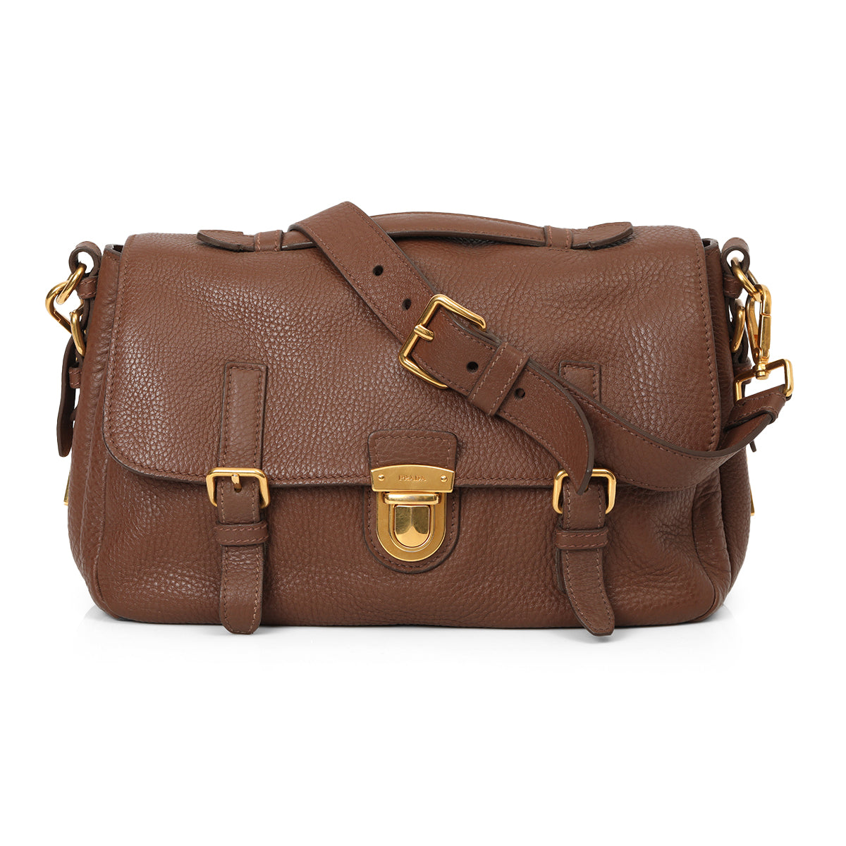 Brown Leather Pushlock Flap Top Handle Bag