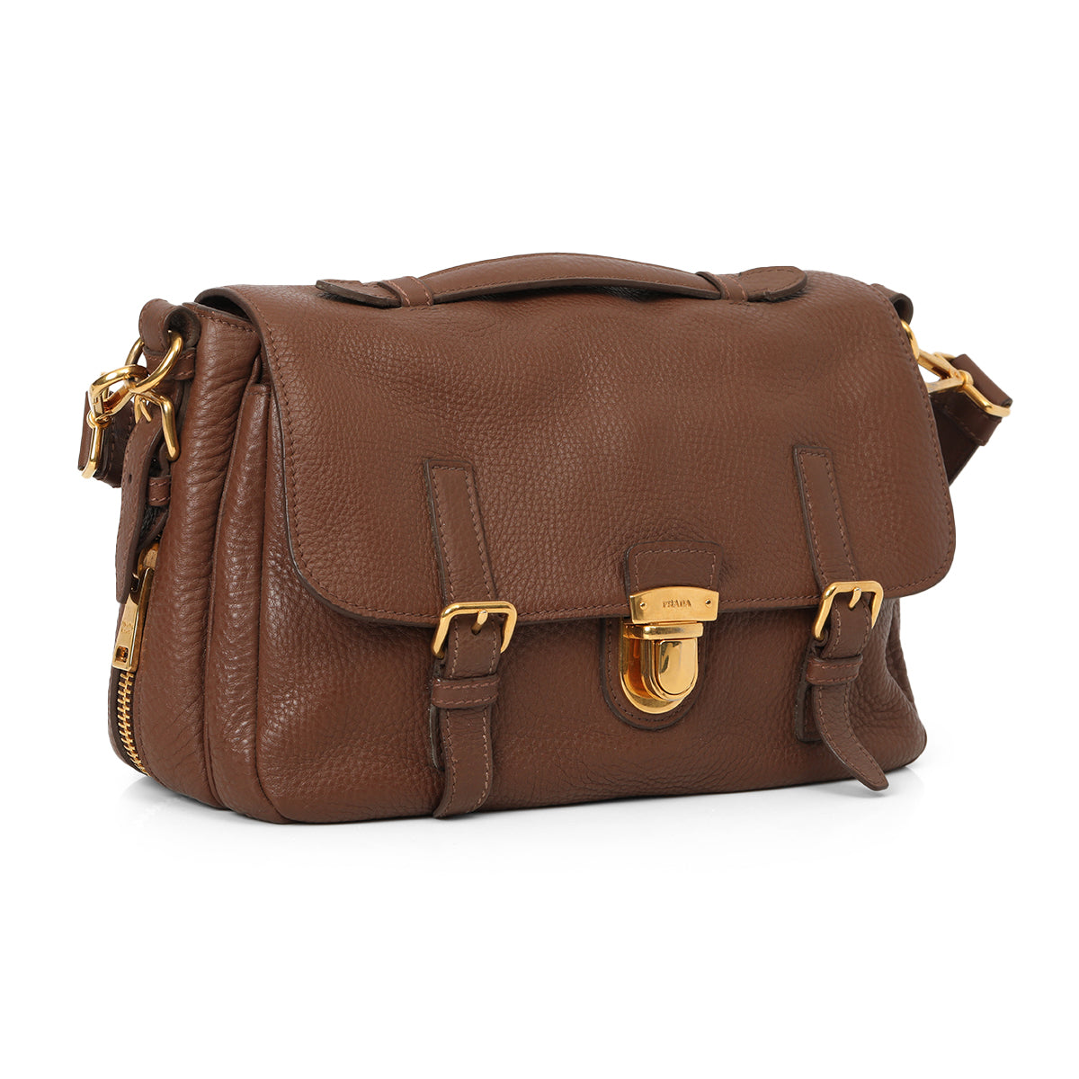 Brown Leather Pushlock Flap Top Handle Bag