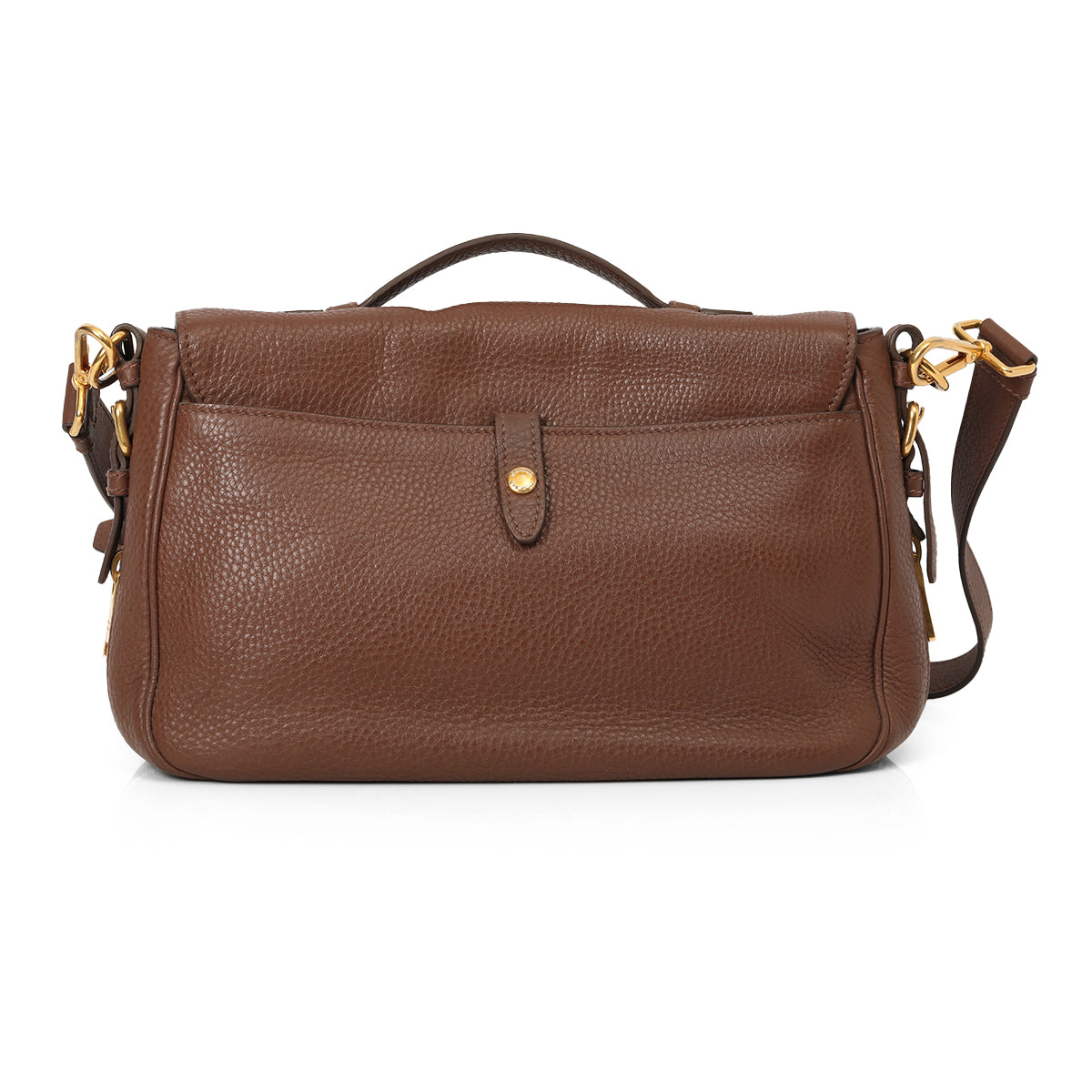 Brown Leather Pushlock Flap Top Handle Bag