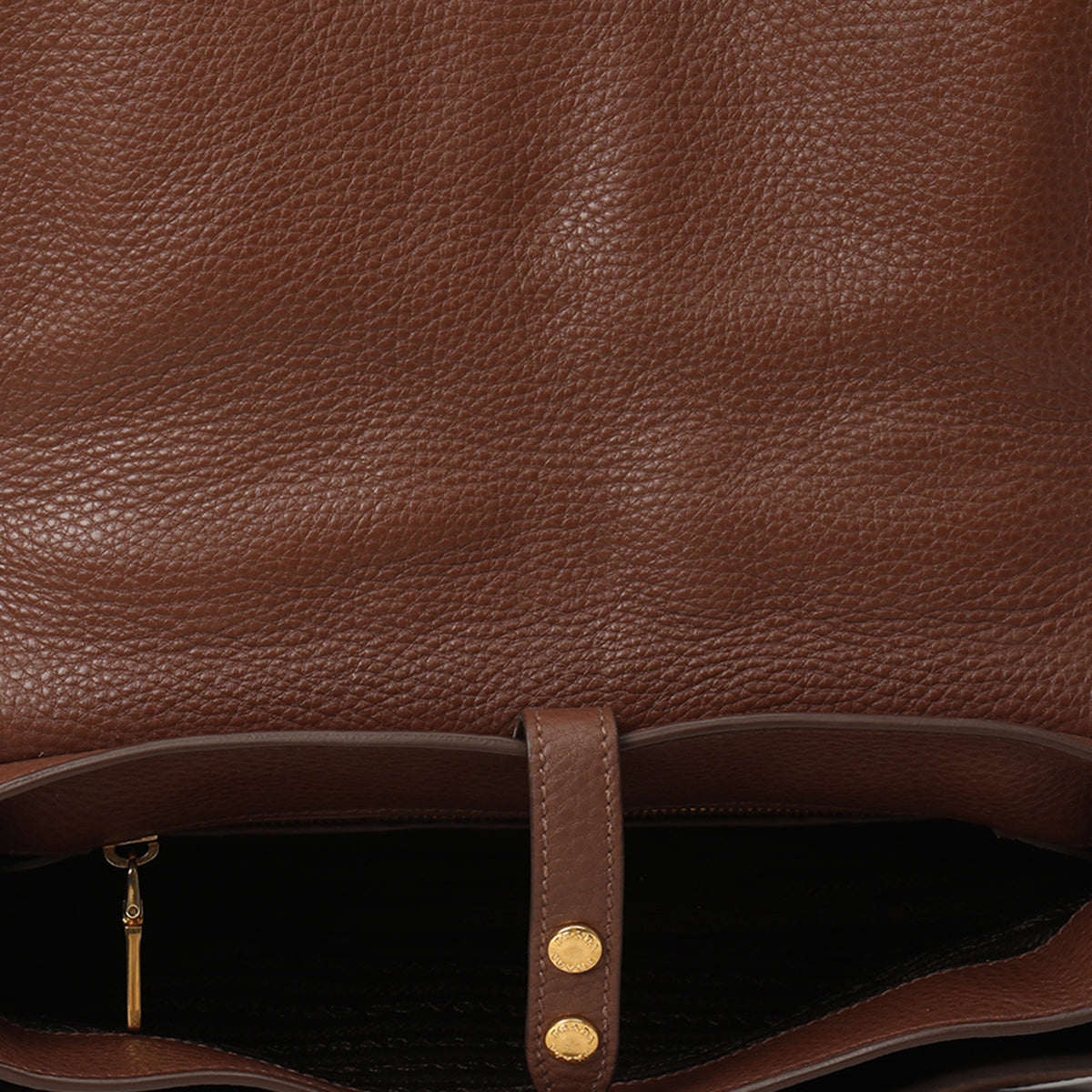 Brown Leather Pushlock Flap Top Handle Bag