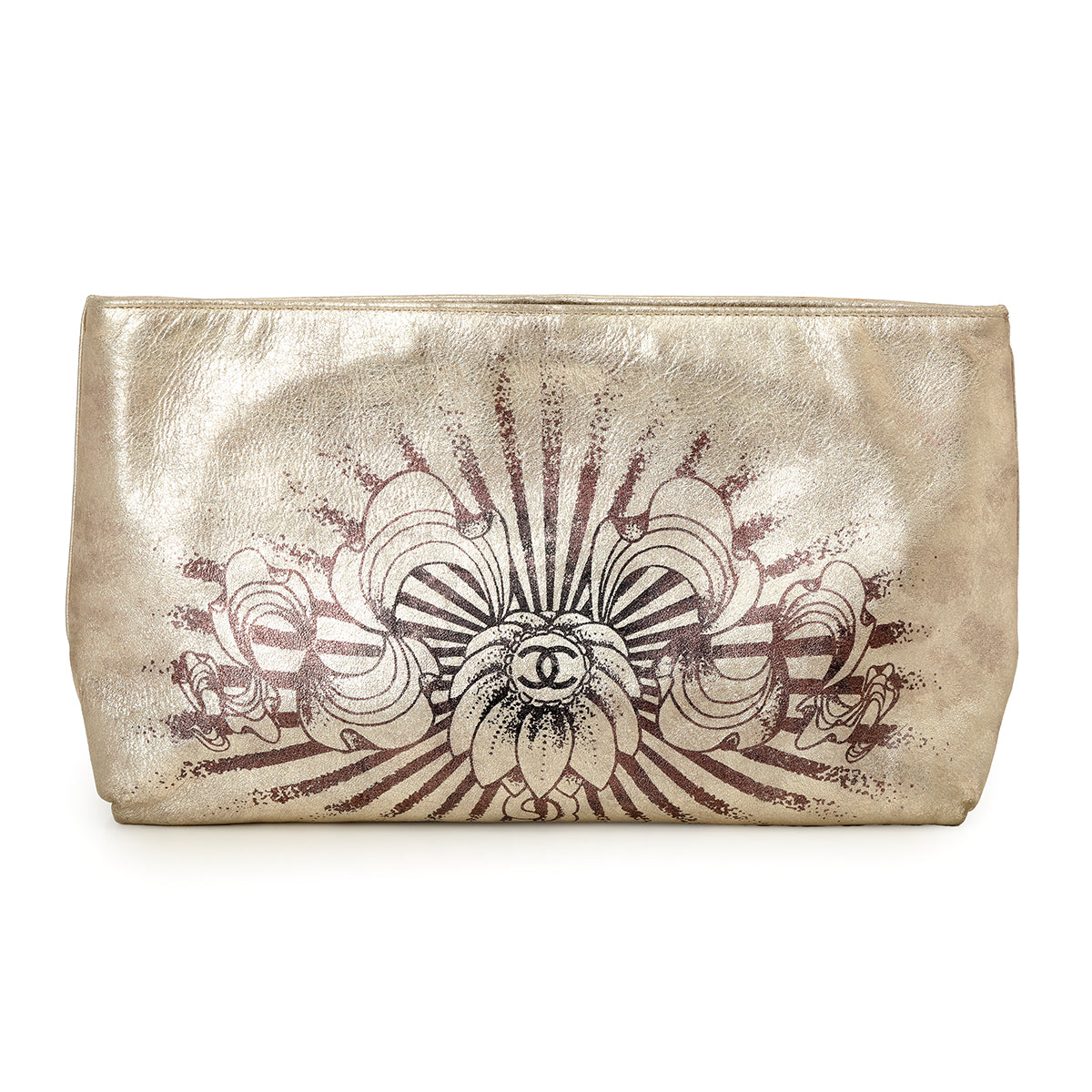 Gold Leather Clutch Hand Painted Paris-Bombay CC Clutch Bag One Size