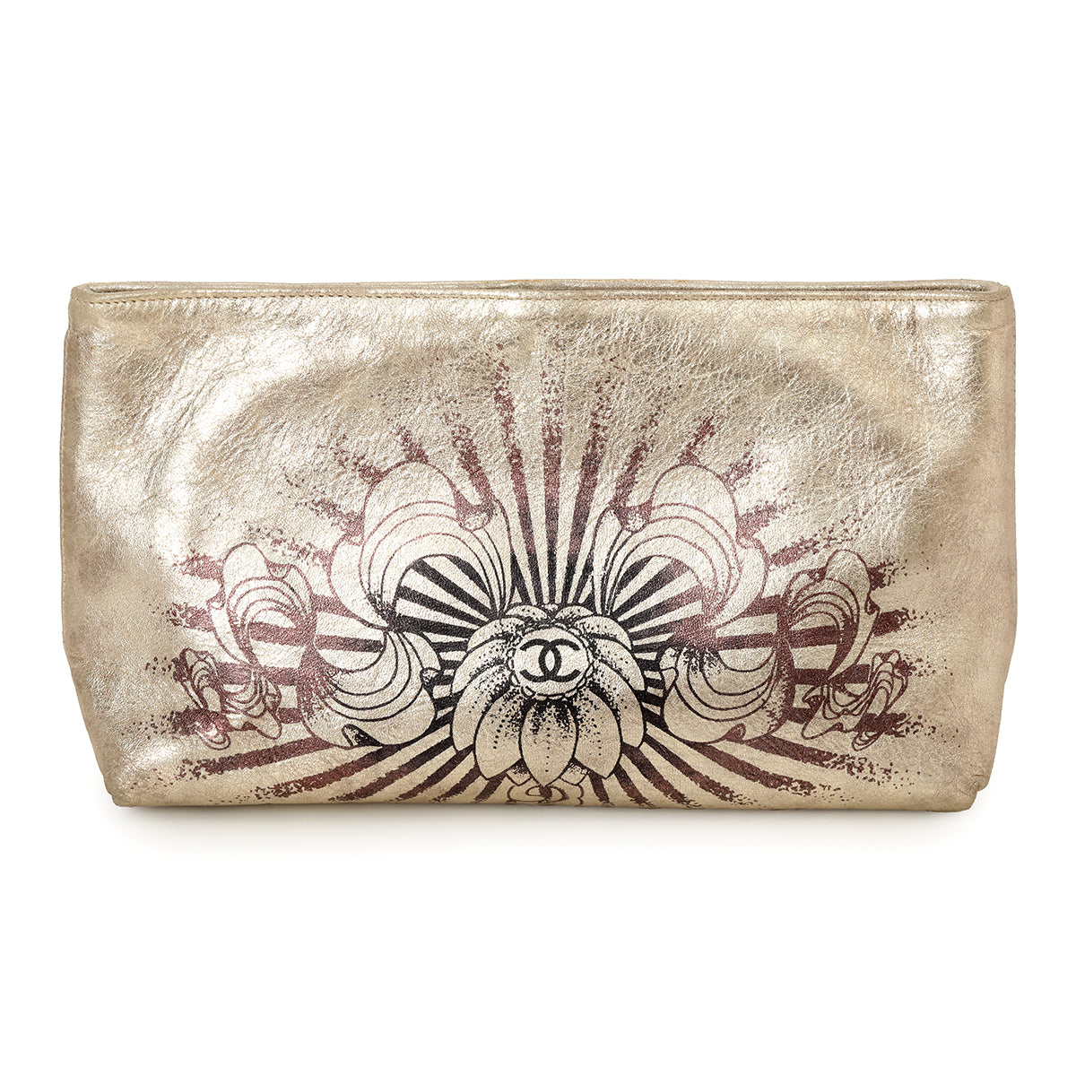 Gold Leather Clutch Hand Painted Paris-Bombay CC Clutch Bag One Size