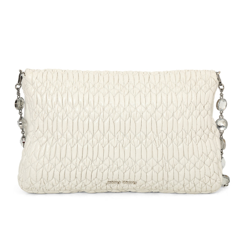 White Cloquet Quilted Nappa Leather Crystal Shoulder Bag Medium