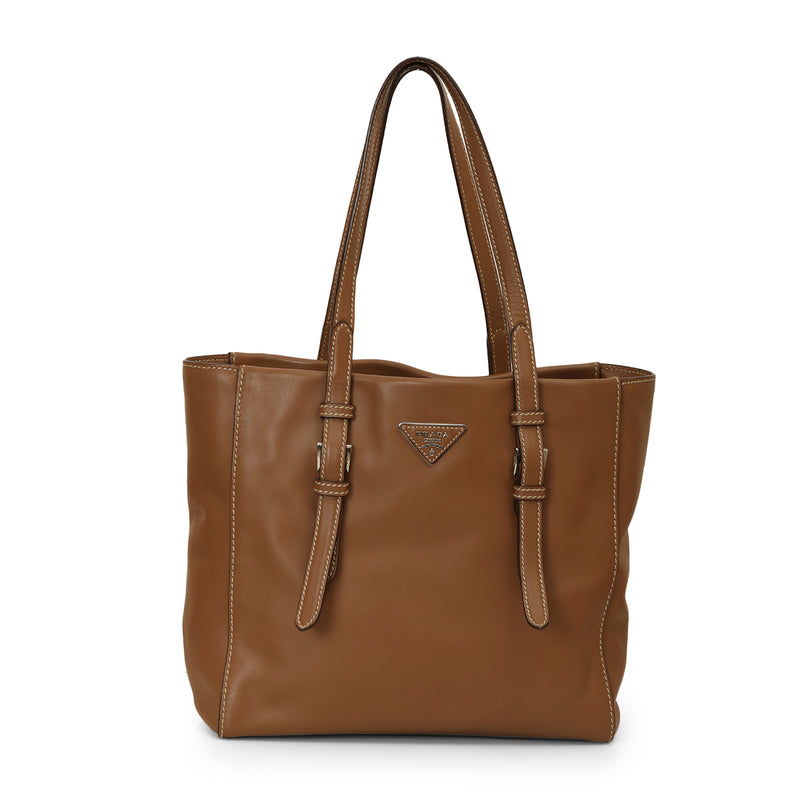 Pre loved prada sport leather tote one size bag Cannella