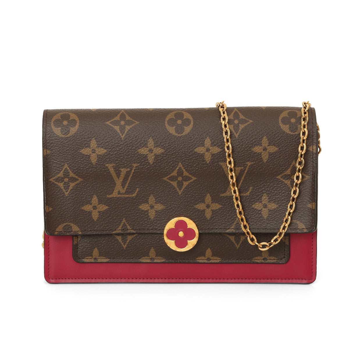 LV Fuchsia Monogram Flore Chain Wallet