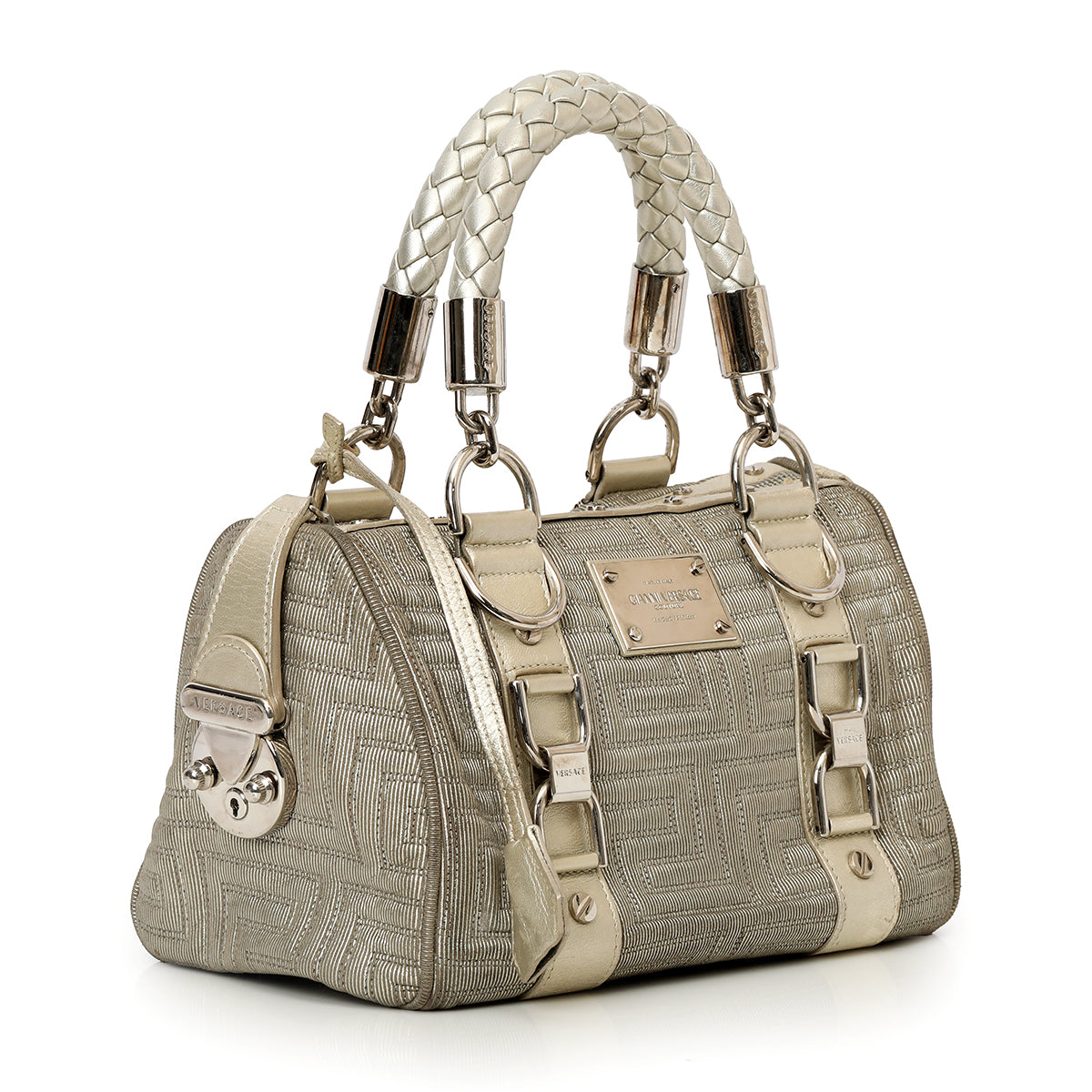 Glitter Silver Quilted Leather Handbag