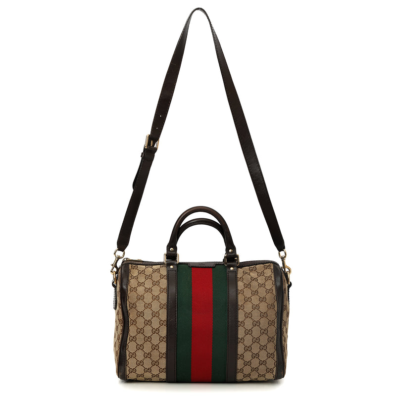Pre-loved Gucci Beige/Brown Boston Bag Medium