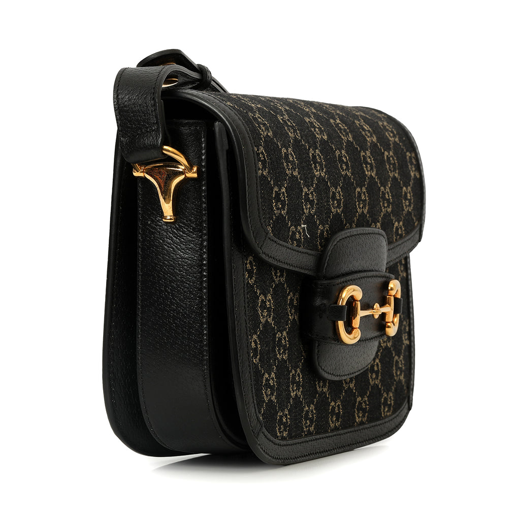 Gucci Horsebit 1955 Black Ivory Shoulder Bag Small