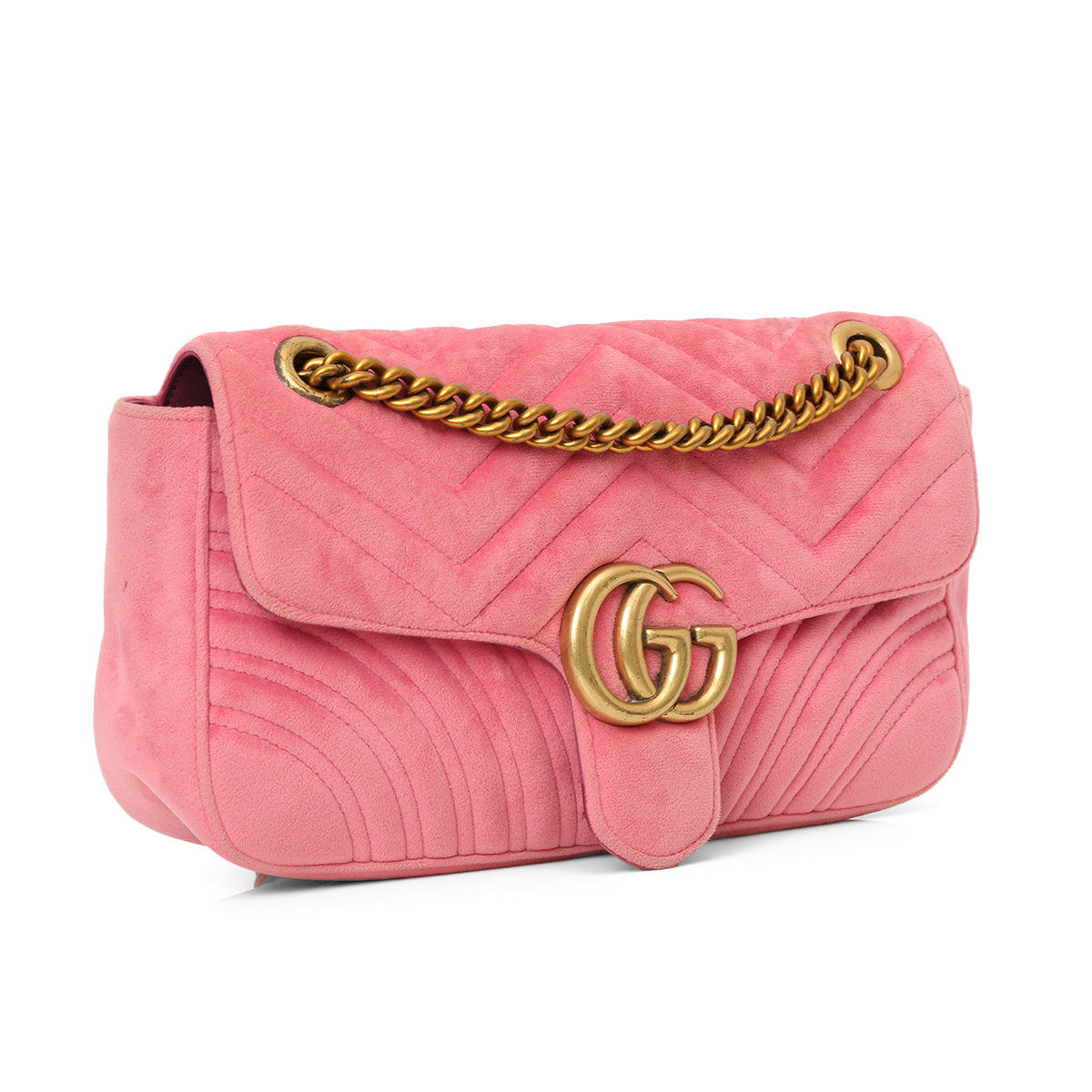 GG Marmont Pink Velvet Medium Shoulder Bag