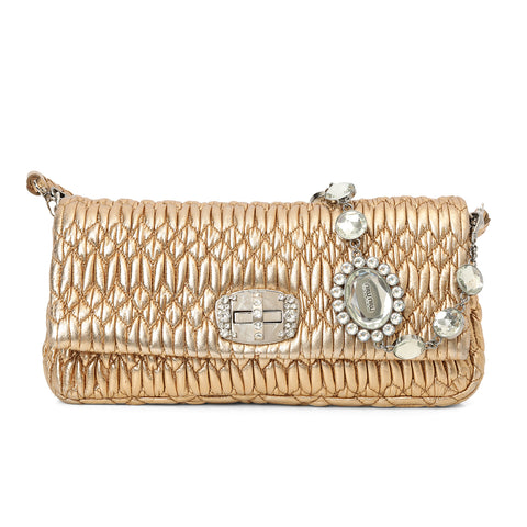 Golden Cloquet Quilted Nappa Leather Crystal Shoulder Bag Medium