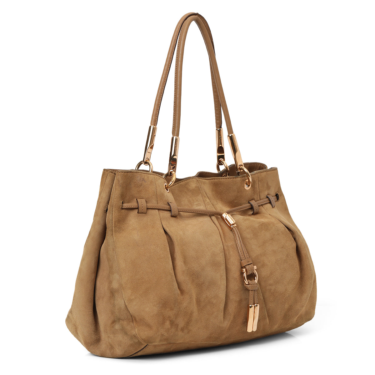 Brown Suede Gancio Drawstring Shoulder Bag Medium