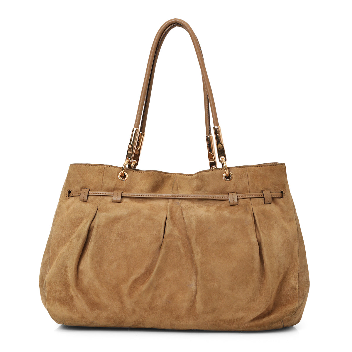 Brown Suede Gancio Drawstring Shoulder Bag Medium