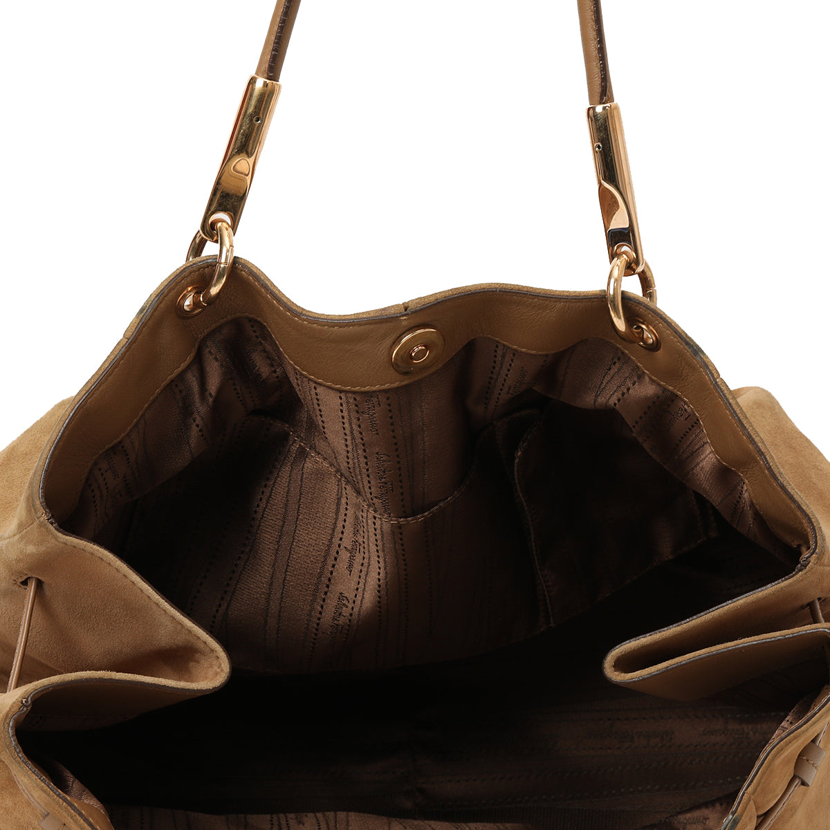 Brown Suede Gancio Drawstring Shoulder Bag Medium