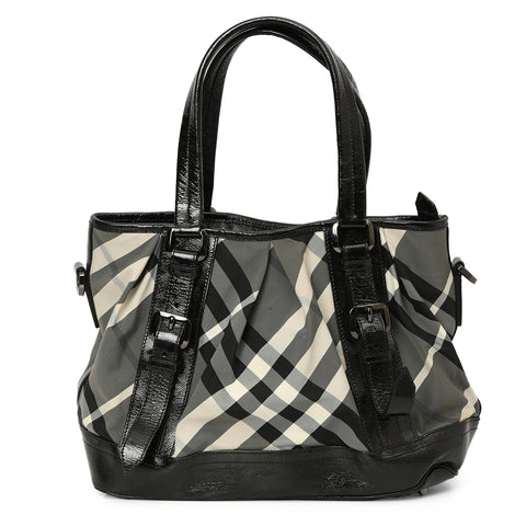 Black Beat Check Nylon Lowry Tote Medium