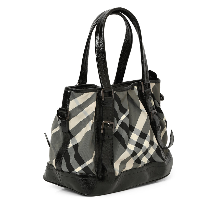 Black Beat Check Nylon Lowry Tote Medium