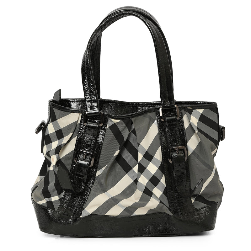 Black Beat Check Nylon Lowry Tote Medium