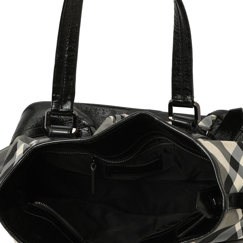 Black Beat Check Nylon Lowry Tote Medium