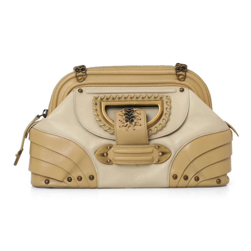 Pre-loved Christian Dior Creme/Beige Nubuck & Leather Jeanne Frame Medium Satchel