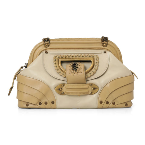 Creme/Beige Nubuck & Leather Jeanne Frame Medium Satchel