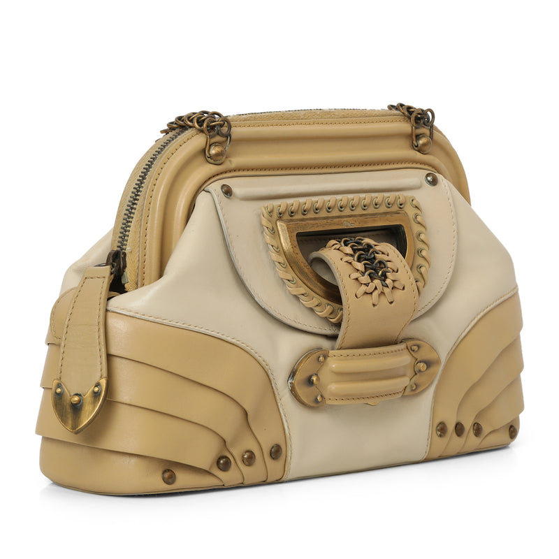 Christian Dior Creme/Beige Nubuck & Leather Jeanne Frame Medium Satchel