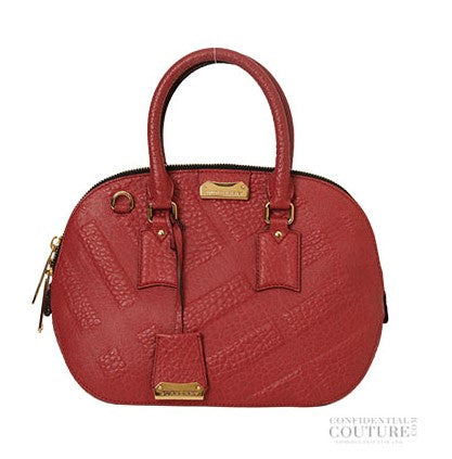Brick Red Grained Check Embossed Leather Small Orchard Satchel Bag