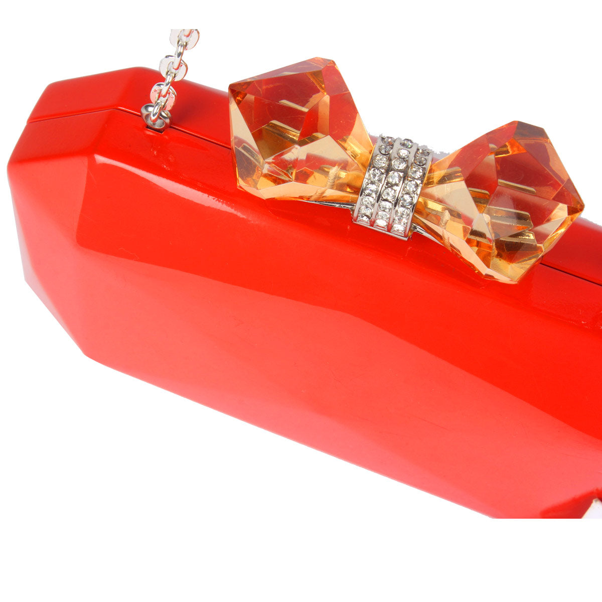 Danielle Faceted Metal Bow Clutch Orange