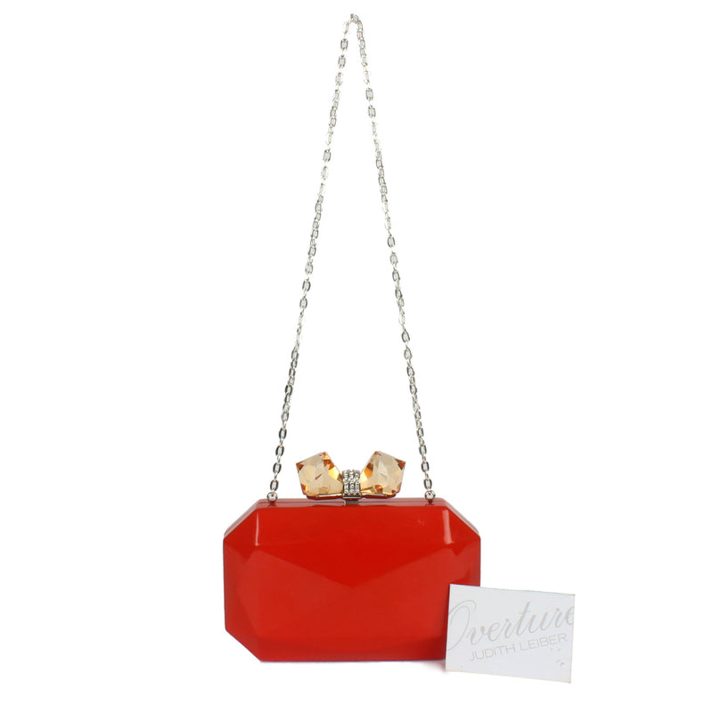 Danielle Faceted Metal Bow Clutch Orange
