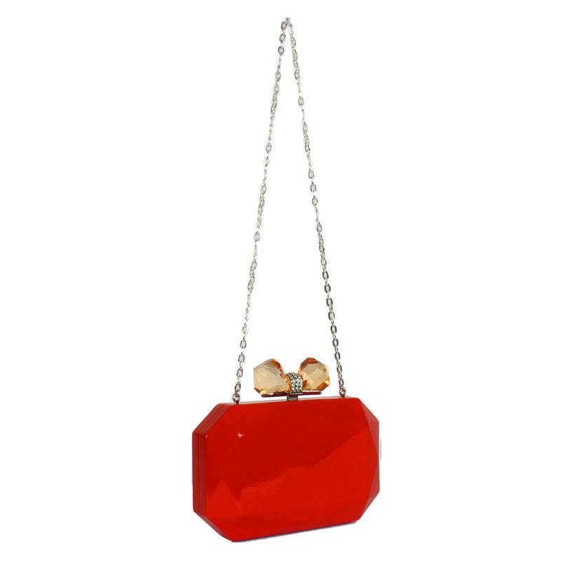 Danielle Faceted Metal Bow Clutch Orange
