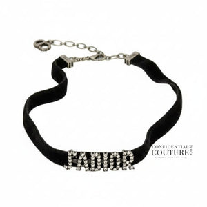 J'Adior Choker Necklace In Velvet Ribbon & Crystals