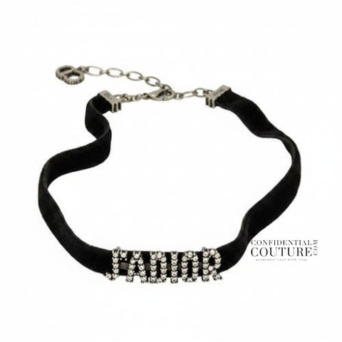 J'Adior Choker Necklace In Velvet Ribbon & Crystals