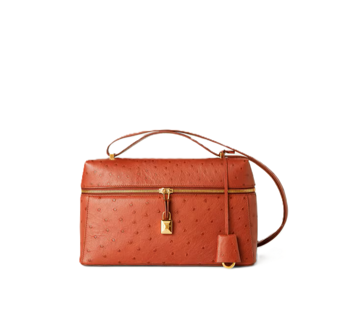 Deep Kummel/Sun Gold Extra Bag L27 In Ostrich Leather