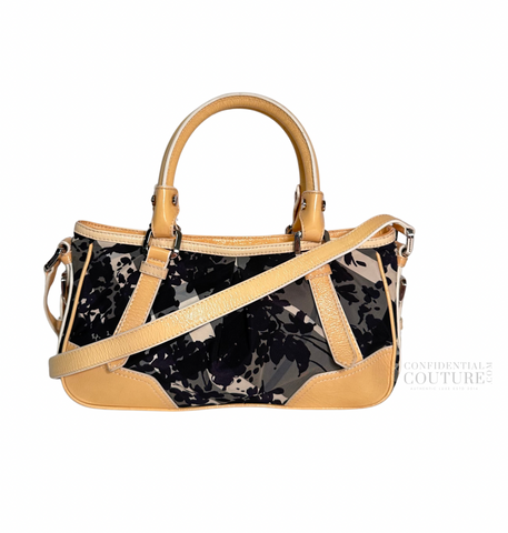 Black/Beige Floral Check Satchel Bag