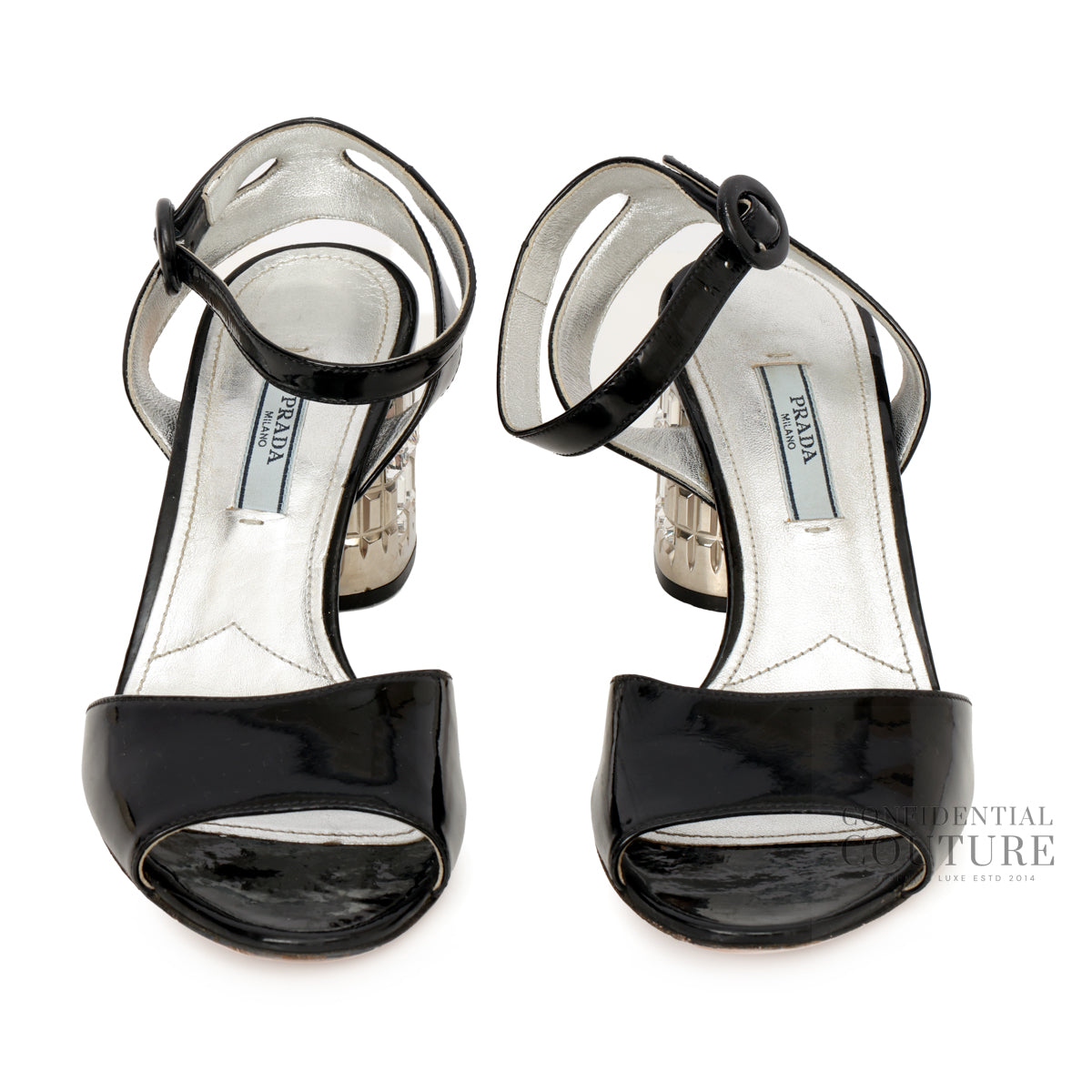Black Patent Crystal Heel Sandals | EU 35