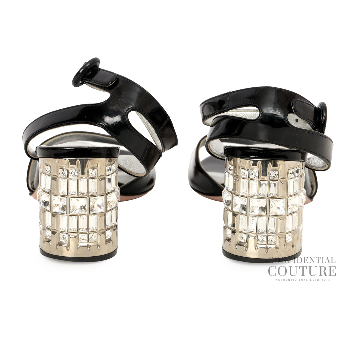 Black Patent Crystal Heel Sandals | EU 35
