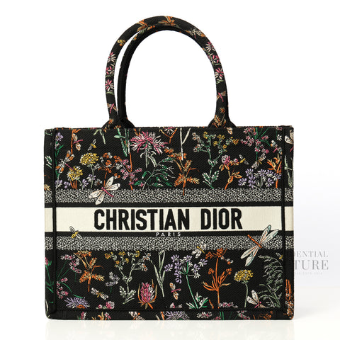 Medium Herbarium Embroidery Black Book Tote