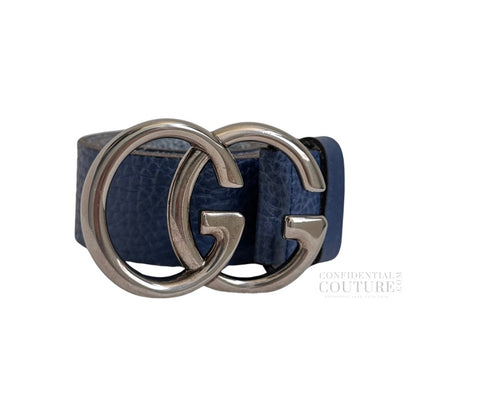 Blue GG Marmont Pebled Leather Belt- 38