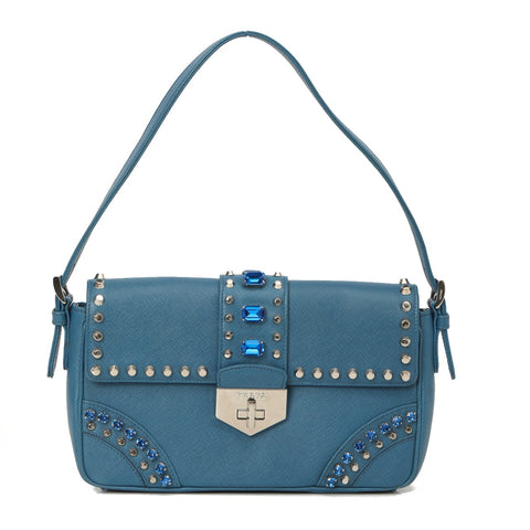 Baguette Bijoux Blue Saffiano Leather Bag One Size