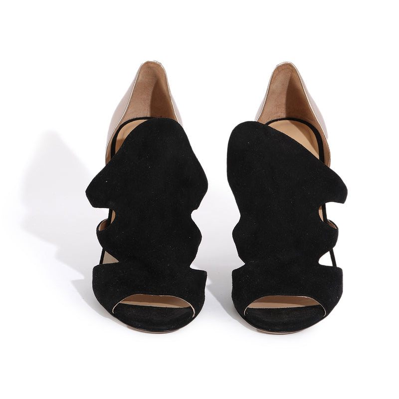 151 Teya Pas Fire/Firf Black  Gold Suede Sandals Size 38