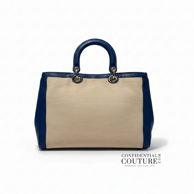 Beige/Blue Canvas Diorissimo Large Bag