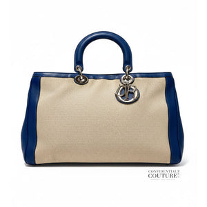 Beige/Blue Canvas Diorissimo Large Bag