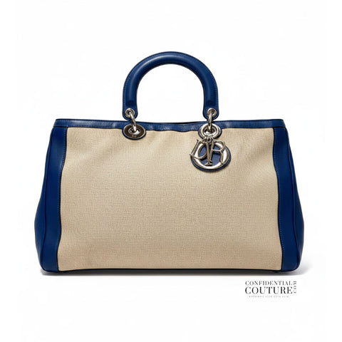 Beige/Blue Canvas Diorissimo Large Bag
