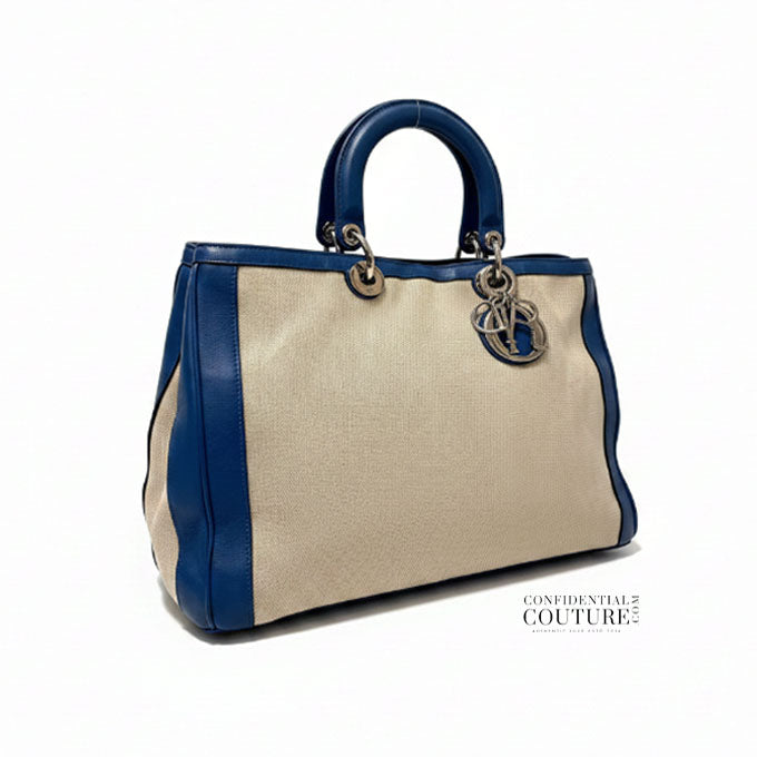 Beige/Blue Canvas Diorissimo Large Bag