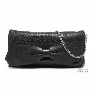 CH Black Monogram Leather Bow Chain Clutch