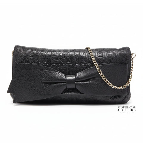 CH Black Monogram Leather Bow Chain Clutch