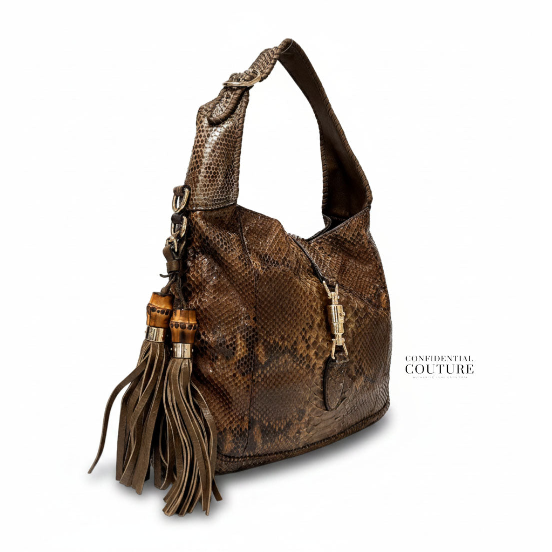 Brown Medium Python Jackie Shoulder Bag