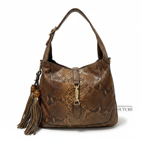 Brown Medium Python Jackie Shoulder Bag