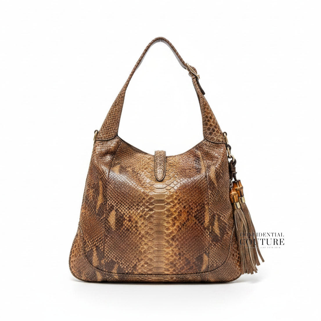 Brown Medium Python Jackie Shoulder Bag