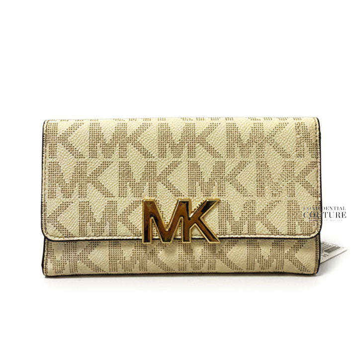 Pale Gold Jet Set Logo Tri-Fold Wallet