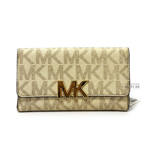 Pale Gold Jet Set Logo Tri-Fold Wallet