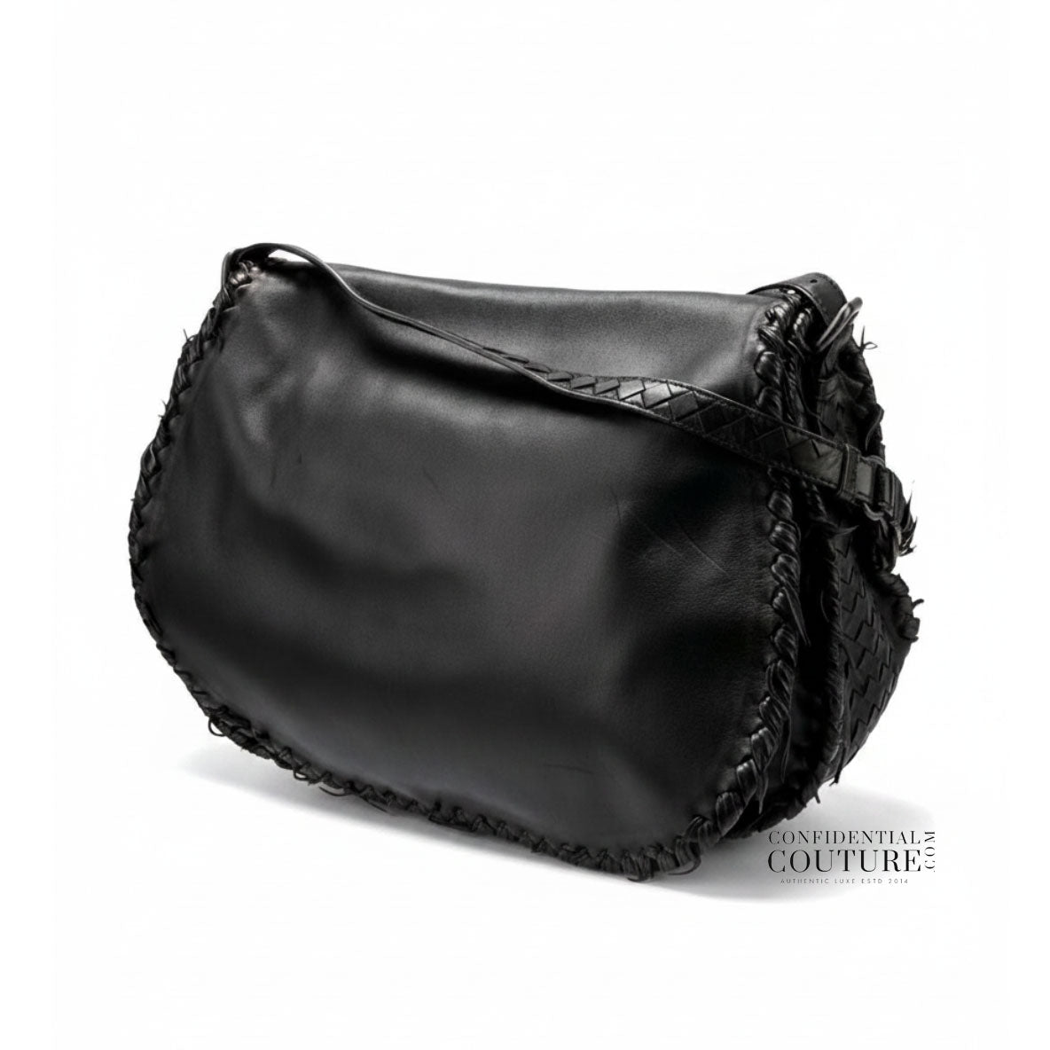 Black Leather Crossbody Messenger Bag